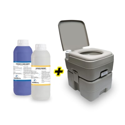 Baño Químico Portátil 20l + Líquidos Disgregante 1L y Desinfectante 1L