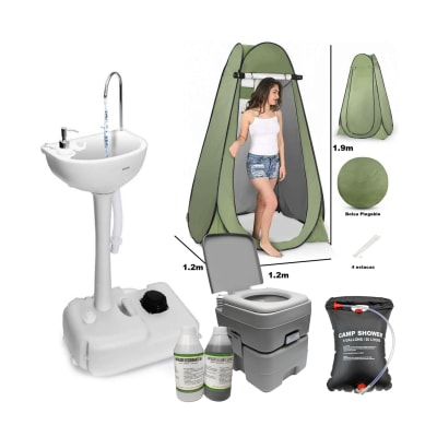 set de baño químico+lavamanos+carpa+ducha+líquidos/ Forcecl