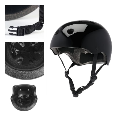 Casco Bicicleta, Rollers, Skate Negro Brillante