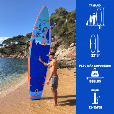 Stand Up Paddle Inflable 11' Celeste/naranja SUP
