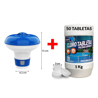 Flotador Piscina 13cm + 50 Pastillas Cloro 1 kilo