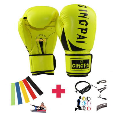 Guante de Box 10 onz Amarillo+Bandas elasticas+Cuerda