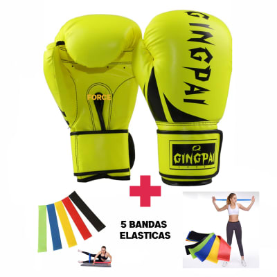 Guante de Box 10 onz amarillo + 5 Bandas elastica