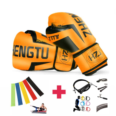 Guante de Box 8 onz Naranjo+Bandas elasticas+Cuerda