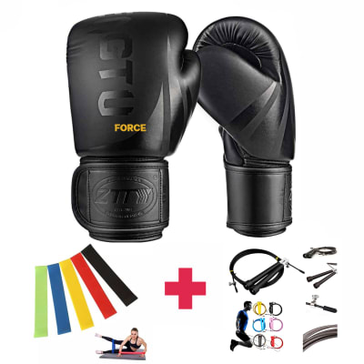 Guante de Box 8 onz Negro+Bandas elasticas+Cuerda