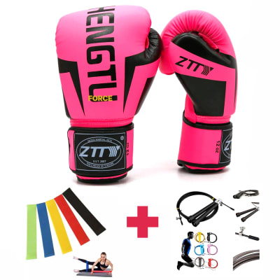 Guante de Box 12 onz Rosado+Bandas elasticas+Cuerda