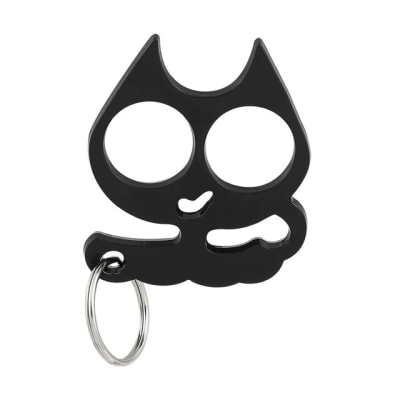 Manopla de acero, diseño gato negro, tipo llavero, defensa personal