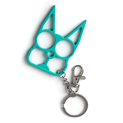 Manopla llavero diseño gato, defensa personal, seguridad, Color Celeste