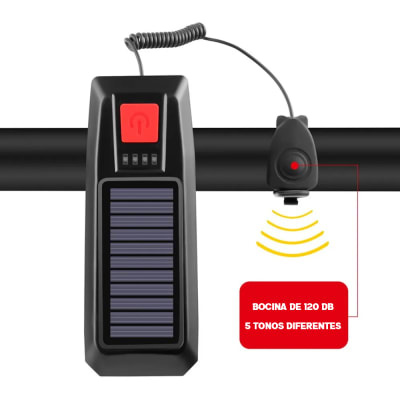 Luz bicicleta LED frontal recargable solar-USB 514