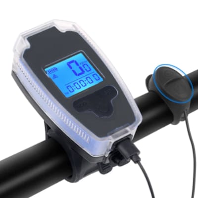 Luz bicicleta frontal recargable con odometro y bocina 516