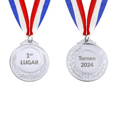 Medalla deportiva 6,5 cm grabada 2 caras Plateada