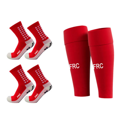 2 Medias Deportivas Antideslizantes Rojo + Media Sin Pie Rojo FRC Adulto