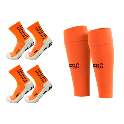 2 Medias Deportivas Antideslizantes Naranja + Media Sin Pie Naranja FRC Adulto