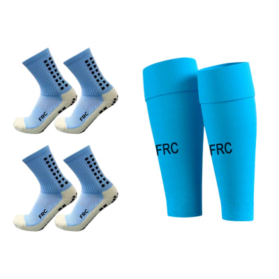 2 Medias Deportivas Antideslizantes Celeste + Media Sin Pie Celeste FRC Adulto