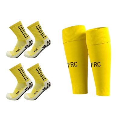 2 Medias Deportivas Antideslizantes Amarillo + Media Sin Pie Amarillo FRC Adulto