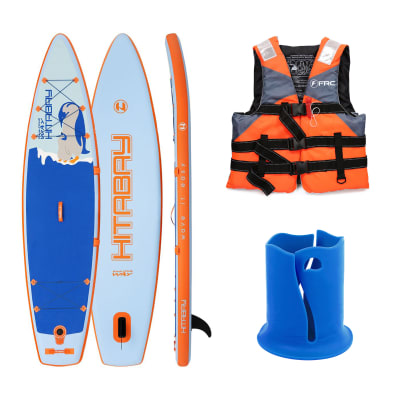 Pack Tabla de Stand Up Paddle Inflable 11' + Porta Vaso + Salvavidas Adulto Naranjo L