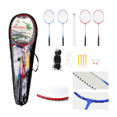 Set Badminton 4 Raquetas + 2 Plumillas + Red FRC