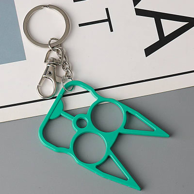 Manopla llavero diseño gato, defensa personal, seguridad, Color Celeste