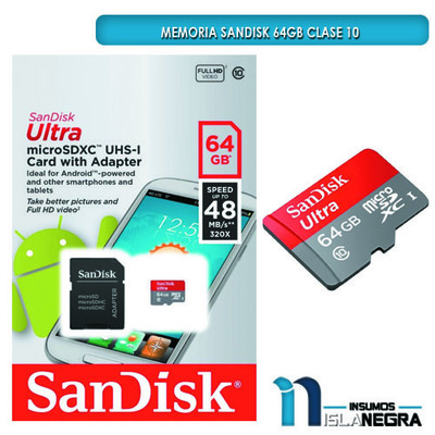 MEMORIA SD SANDISK HD 64GB CLASE 10