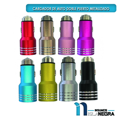 CARGADOR DE AUTO DOBLE PUERTO METALIZADO