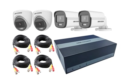 KIT VIDEO GRABADOR EDVR 300SSD 4 CANALES + 2 CAMARA BULLET + 2 CAMARA DOMOS COLORVU E04HG2B2T-KITC