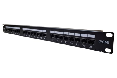 PATCH PANEL DE 24 BOCAS RJ45 PARA MONTAJE EN RACK DE 19 PULGADAS CABLE UTP CATEGORIA 5E VCPP24C5