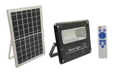 FOCO LED 40 WATTS C/PLACA SOLAR HORA DEFINIDA 3/5/8 HORAS C/CONTROL REMOTO 15 METROS IP671