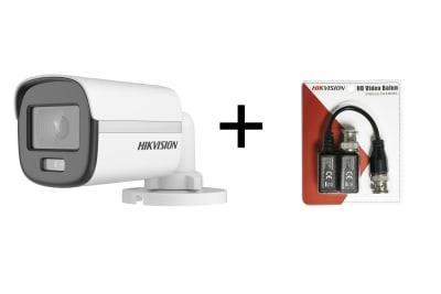 KIT 01 CAMARA BULLET FULL HD 2MP COLORVU LITE + 01 PAR DE BALUN 01 CANAL PASIVO HIKVISION