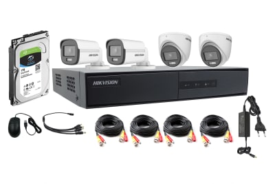 KIT VIDEO GRABADOR 4 CANAL+ DISCO DURO 1TB + 2 CAMARA BULLET + 2 CAMARA DOMOS COLORVU 2MP LITE