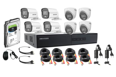 KIT VIDEO GRABADOR 8 CANALES + DISCO 1TB + 4 BULLET+ 4 DOMOS COLORVU 2MP LITE