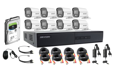 KIT VIDEO GRABADOR 8 CANALES + 1 DISCO DURO 1TB + 8 CAMARAS BULLET FULL HD 2MP LITE COLORVU