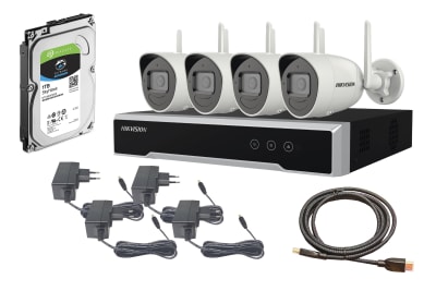 KIT NVR WIFI 4 CANALES + 4 CAMARA 4MP WIFI BULLET EXTERIOR + C/DISCO 1TB NK44W0H-1T(WD)1
