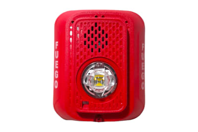 SIRENA C/ESTROBOSCOPICA COLOR ROJA 02 HILOS INTERIOR PARA PARED LUZ LED 24V P2RLED-SP UL