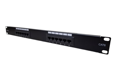 PATCH PANEL 12 BOCAS UTP CATEGORIA6 MONTAJE EN RACK 19 PULGADAS COLOR NEGRO VCPP12C61