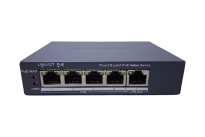 SWITCH 4 PUERTOS POE + 1 GIGABIT ADMINISTRABLE POE EXTENDIDO HASTA 300 METROS CCTV DS-3E1505P-EI/M