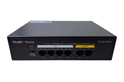SWITCH DE 6 BOCAS 4 POE 10/100MBPS NO ADMINITRABLE VISIBLE EN CLOUD RUIJIE 54 WATTS RG-ES106F-P1