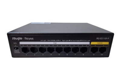 SWITCH DE 10 BOCAS / 8 POE 10/100 MBPS NO ADMINISTRABLE VISIBLE CLOUD RUIJIE 110W RG-ES110F-P1