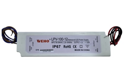 CONTROLADOR LED PLASTICO EXTERIOR IP67 FUENTE DE ALIMENTACION DE 100WATT 12V 8.5AMPERES LPV-100-12E