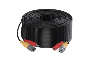CABLE MINI RG59 DE VIDEO COLOR NEGRO C/CONECTOR AMARILLO + ROJO DE ALIMENTACION BNC PARA 20 METROS