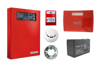 KIT CENTRAL DE INCENDIO 2 HILOS CONVENCIONAL DE 4 ZONA AMPLIABLE 20 ZONAS + 02 BATERIA 12V.7AMP.+ 05 DETECTORES DE HUMO + 05 BASE + 01 PALANCA + 01 SIRENA INTERIOR1