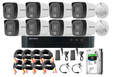 KIT VIDEO GRABADOR 8 CANALES + 8 CAMARAS BULLET FULL HD 1080P + DISCO DURO 2TB + CABLES + FUENTE DE PODER