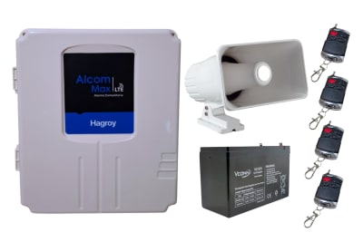 KIT ALARMA COMUNITARIA ALCOM MAX RED 4G LTE+SIRENA 30WATT+BATERIA 12V.7AMP+4 CONTROL REMOTO 500METROS