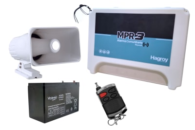 KIT ALARMA COMUNITARIA INALAMBRICA 100 USUARIOS HG-MPR3-REPEAT-220 + SIRENA 30W + BATERIA 12VOL 7AMP1