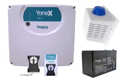 KIT ENERGIZADOR HG-YANEX800 HAGROY + BATERIA 12V.7AMP + SIRENA 20 WATTS C/GABIENTE C/BALIZA AZUL