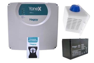KIT ENERGIZADOR HG-YANEX800 HAGROY + BATERIA 12V.7AMP + SIRENA 20 WATTS C/GABIENTE C/BALIZA AZUL