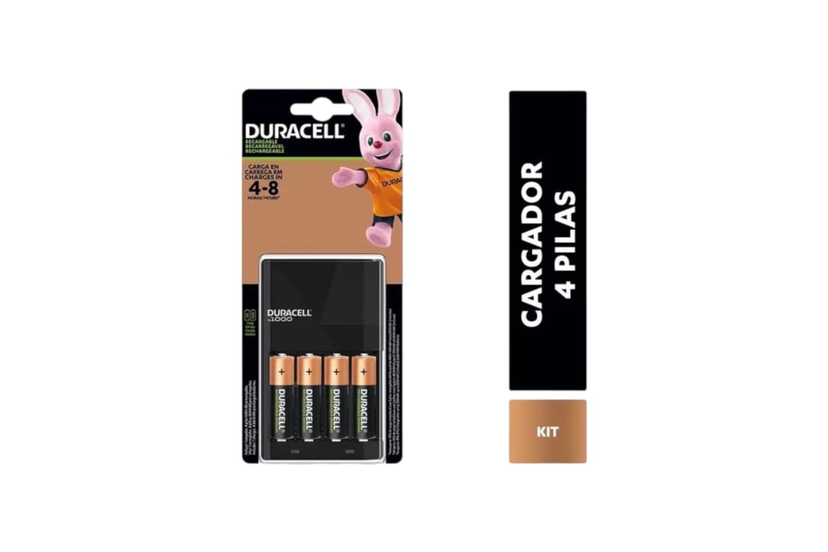 CARGADOR DE PILAS RECARGABLE AA/AAA + INCLUYE 4 PILAS AA DURACELL3
