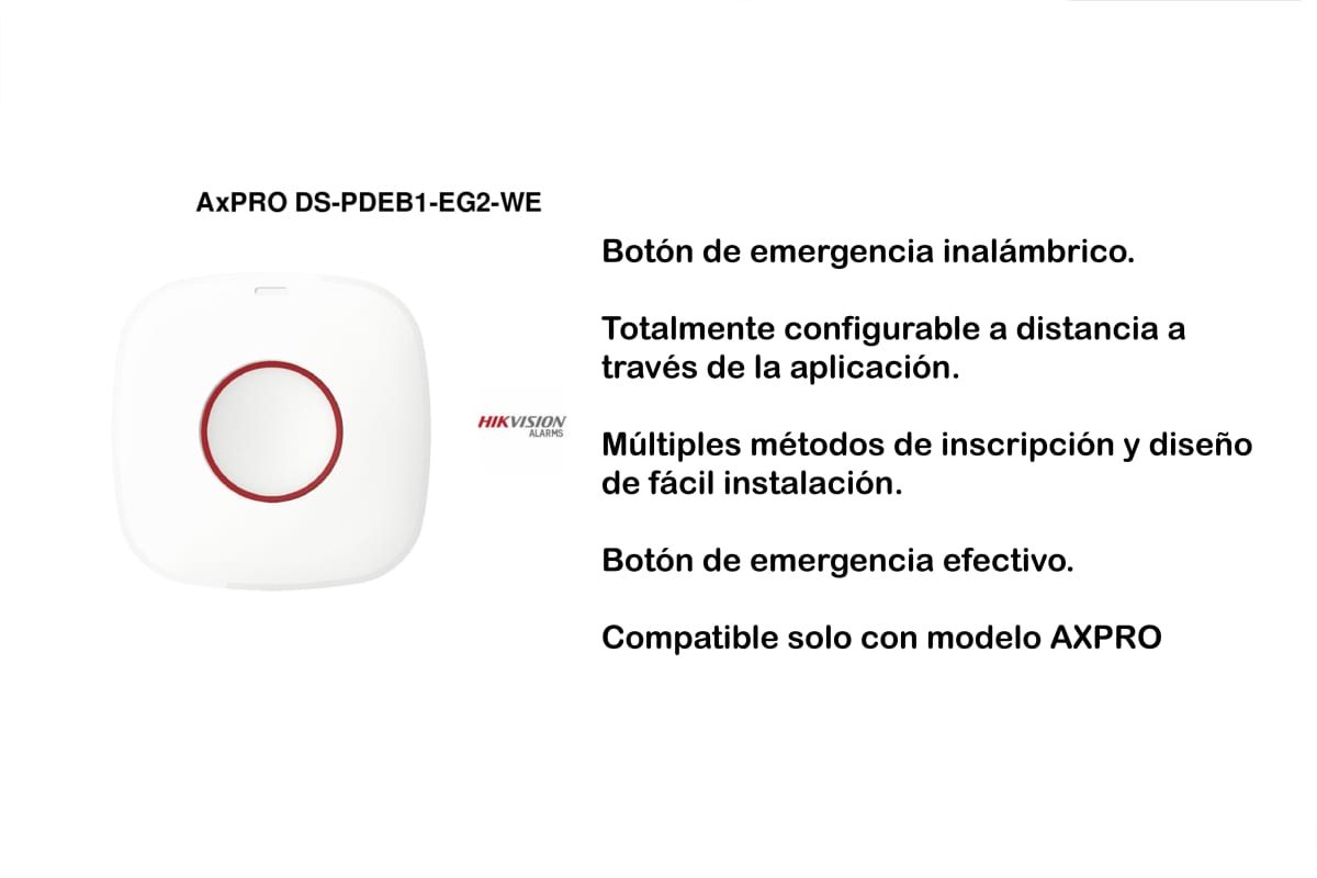 PULSADOR DE PANICO INALAMBRICO AXPRO INTERIOR 433MHZ C/BATERIA 3V CR2450 DS-PDEB1-EG2-WB2