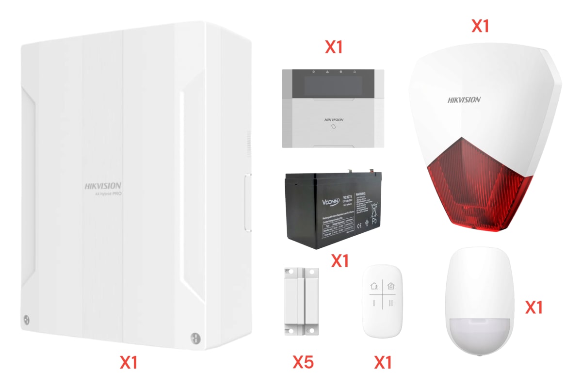 KIT CENTRAL AX HYBRIDA PRO DS-PHA64-LP + TECLADO + PIR + MAGNETICO + SIRENA + CONTROL REMOTO2