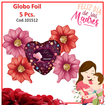 Set de Globos Feliz dia Mama 5pcs flores1