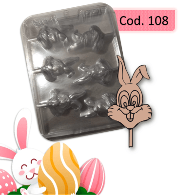 Molde Plastico Paleta Conejo Carita 6 Div.